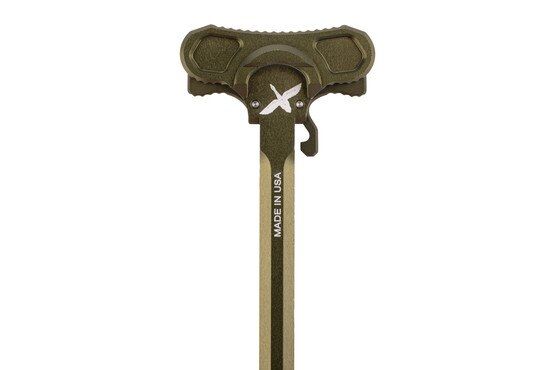 Olive drab green anodized ambidextrous AR-10 charging handle.